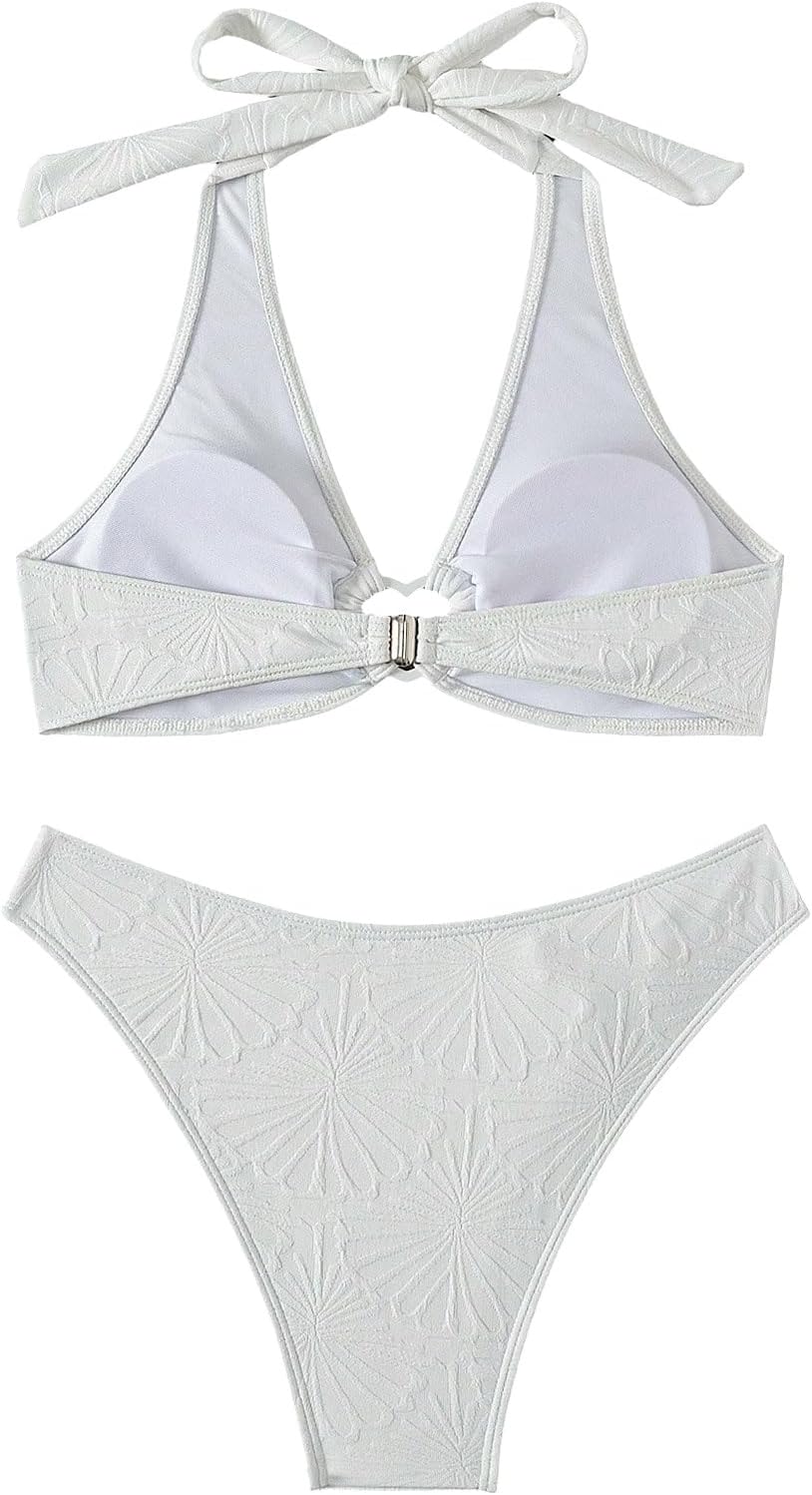 Women's 2 Piece Swimsuit Heart Shaped Ring Decorated Halter Bikini Swimwear Set - Seldom Seen Styles