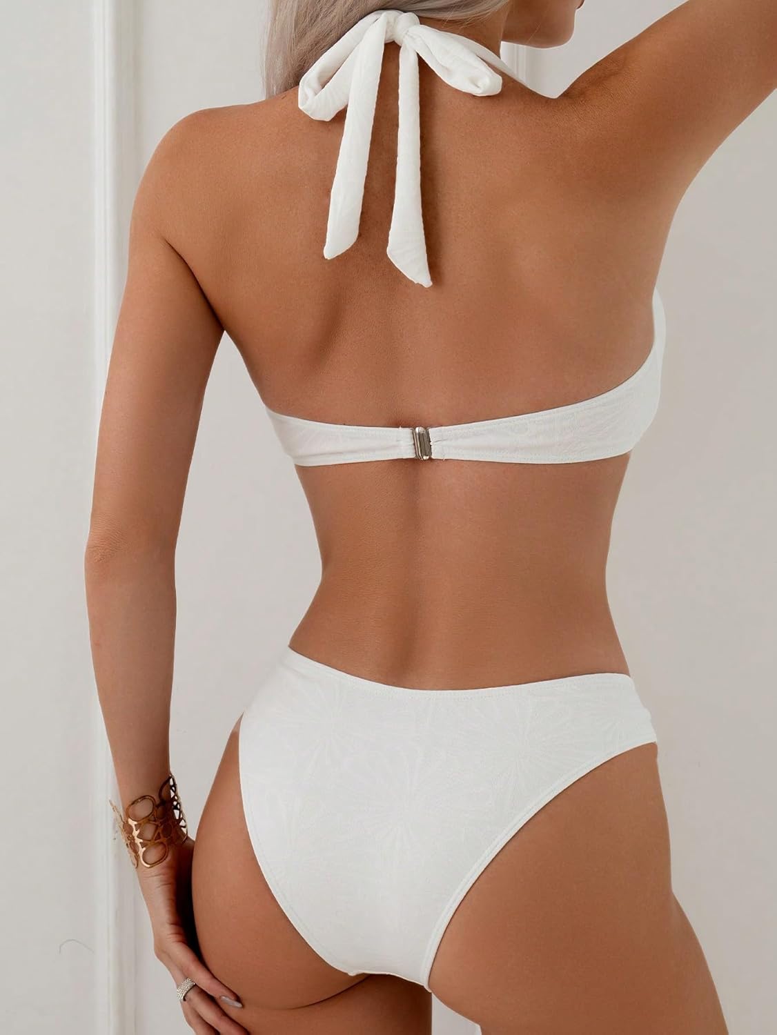 Women's 2 Piece Swimsuit Heart Shaped Ring Decorated Halter Bikini Swimwear Set - Seldom Seen Styles