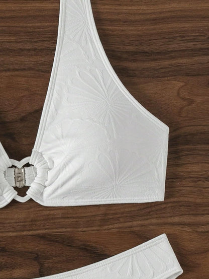 Women's 2 Piece Swimsuit Heart Shaped Ring Decorated Halter Bikini Swimwear Set - Seldom Seen Styles