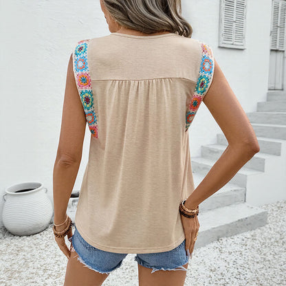 Women's 2025 Summer Fashion Cap Sleeve Tops for Women Round Neck Ribbon Splicing Casual Sleeveless Sweatshirt Top - Seldom Seen Styles