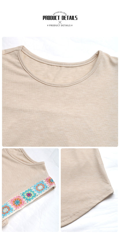 Women's 2025 Summer Fashion Cap Sleeve Tops for Women Round Neck Ribbon Splicing Casual Sleeveless Sweatshirt Top - Seldom Seen Styles