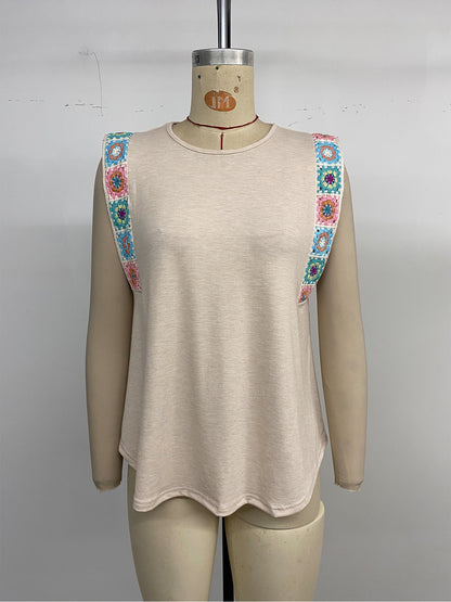 Women's 2025 Summer Fashion Cap Sleeve Tops for Women Round Neck Ribbon Splicing Casual Sleeveless Sweatshirt Top - Seldom Seen Styles