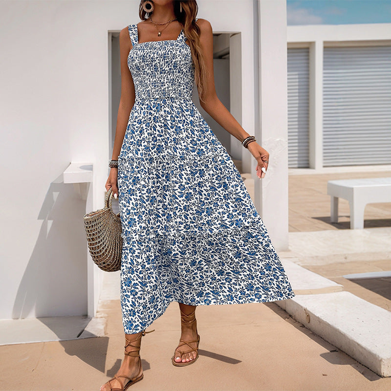 Women's 2025 Summer Floral Boho Dress Square Neck Strapped Swing A Line Sundress Beach Long Maxi Outfits - Seldom Seen Styles