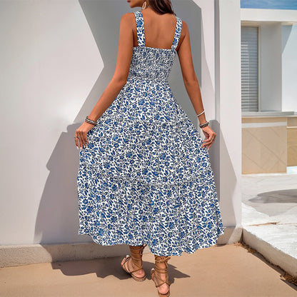 Women's 2025 Summer Floral Boho Dress Square Neck Strapped Swing A Line Sundress Beach Long Maxi Outfits - Seldom Seen Styles