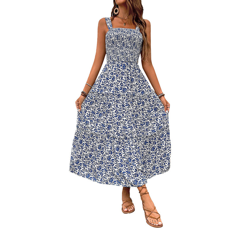 Women's 2025 Summer Floral Boho Dress Square Neck Strapped Swing A Line Sundress Beach Long Maxi Outfits - Seldom Seen Styles