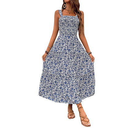 Women's 2025 Summer Floral Boho Dress Square Neck Strapped Swing A Line Sundress Beach Long Maxi Outfits - Seldom Seen Styles