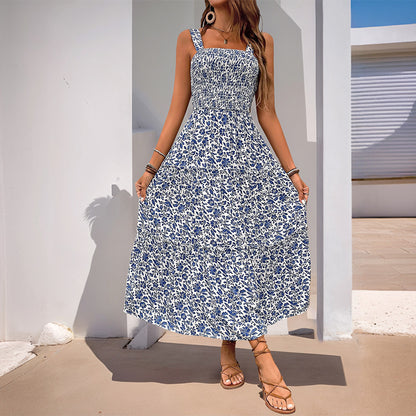 Women's 2025 Summer Floral Boho Dress Square Neck Strapped Swing A Line Sundress Beach Long Maxi Outfits - Seldom Seen Styles