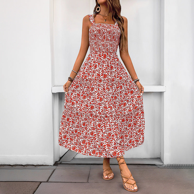 Women's 2025 Summer Floral Boho Dress Square Neck Strapped Swing A Line Sundress Beach Long Maxi Outfits - Seldom Seen Styles