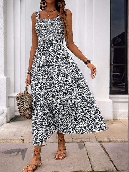 Women's 2025 Summer Floral Boho Dress Square Neck Strapped Swing A Line Sundress Beach Long Maxi Outfits - Seldom Seen Styles