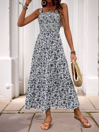 Women's 2025 Summer Floral Boho Dress Square Neck Strapped Swing A Line Sundress Beach Long Maxi Outfits - Seldom Seen Styles