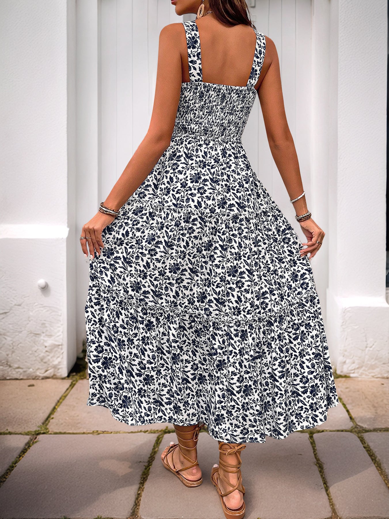 Women's 2025 Summer Floral Boho Dress Square Neck Strapped Swing A Line Sundress Beach Long Maxi Outfits - Seldom Seen Styles