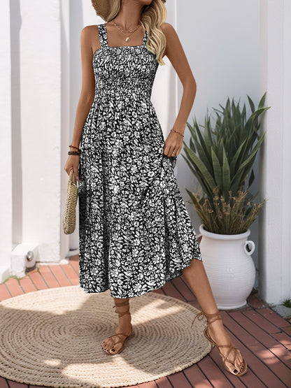 Women's 2025 Summer Floral Boho Dress Square Neck Strapped Swing A Line Sundress Beach Long Maxi Outfits - Seldom Seen Styles