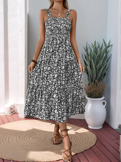 Women's 2025 Summer Floral Boho Dress Square Neck Strapped Swing A Line Sundress Beach Long Maxi Outfits - Seldom Seen Styles
