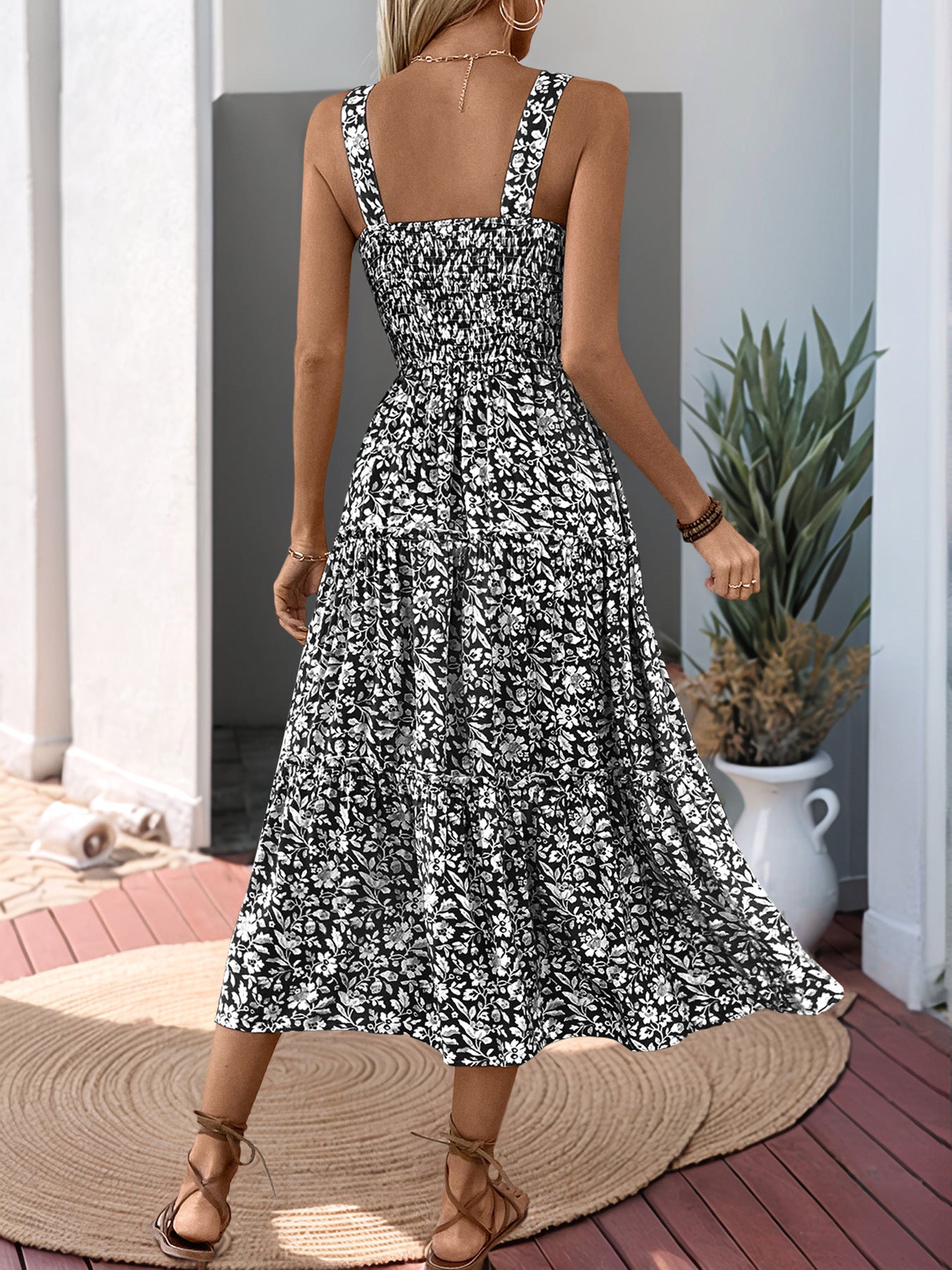 Women's 2025 Summer Floral Boho Dress Square Neck Strapped Swing A Line Sundress Beach Long Maxi Outfits - Seldom Seen Styles