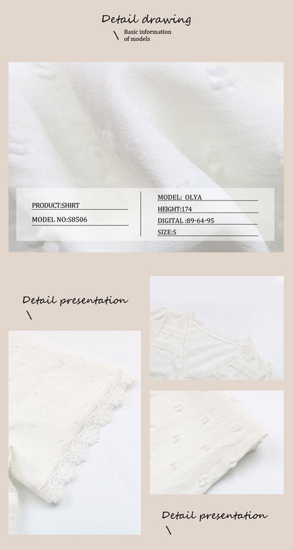 Women's 2025 Summer V Neck Lace Crochet Blouse Swiss Dot Business Casual Cute Shirts Tops - Seldom Seen Styles