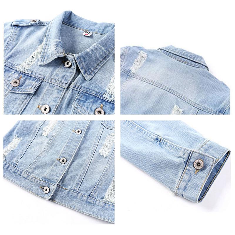 Women’s 3/4 Sleeve Washed Denim Jackets Distressed Light Cropped Jean Jackets Coats Casual Womenswear - Seldom Seen Styles