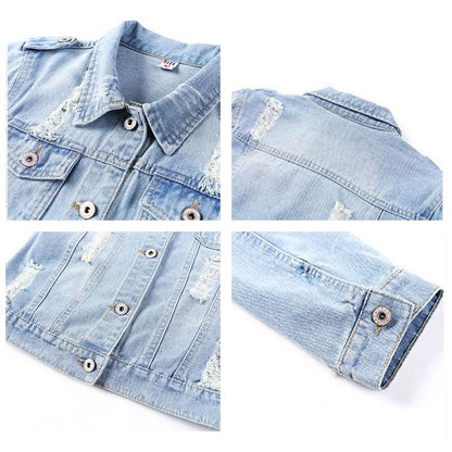 Women’s 3/4 Sleeve Washed Denim Jackets Distressed Light Cropped Jean Jackets Coats Casual Womenswear - Seldom Seen Styles