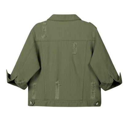 Women’s 3/4 Sleeve Washed Denim Jackets Distressed Light Cropped Jean Jackets Coats Casual Womenswear - Seldom Seen Styles