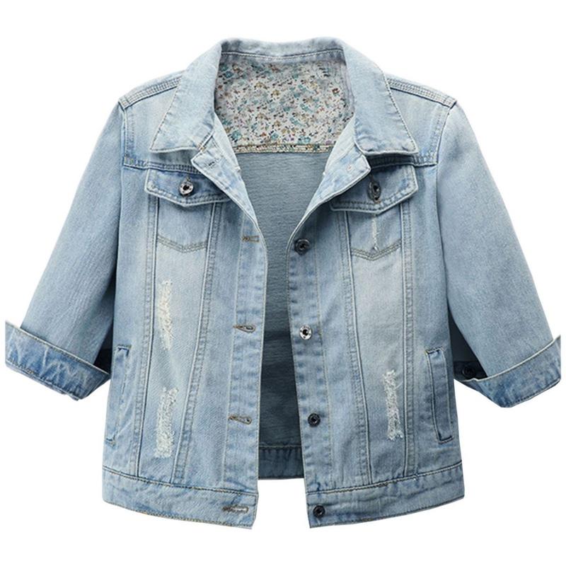 Women’s 3/4 Sleeve Washed Denim Jackets Distressed Light Cropped Jean Jackets Coats Casual Womenswear - Seldom Seen Styles