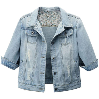 Women’s 3/4 Sleeve Washed Denim Jackets Distressed Light Cropped Jean Jackets Coats Casual Womenswear - Seldom Seen Styles