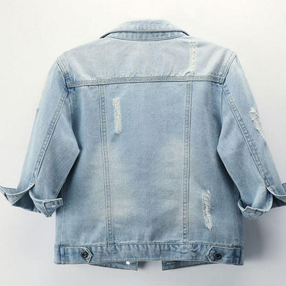 Women’s 3/4 Sleeve Washed Denim Jackets Distressed Light Cropped Jean Jackets Coats Casual Womenswear - Seldom Seen Styles