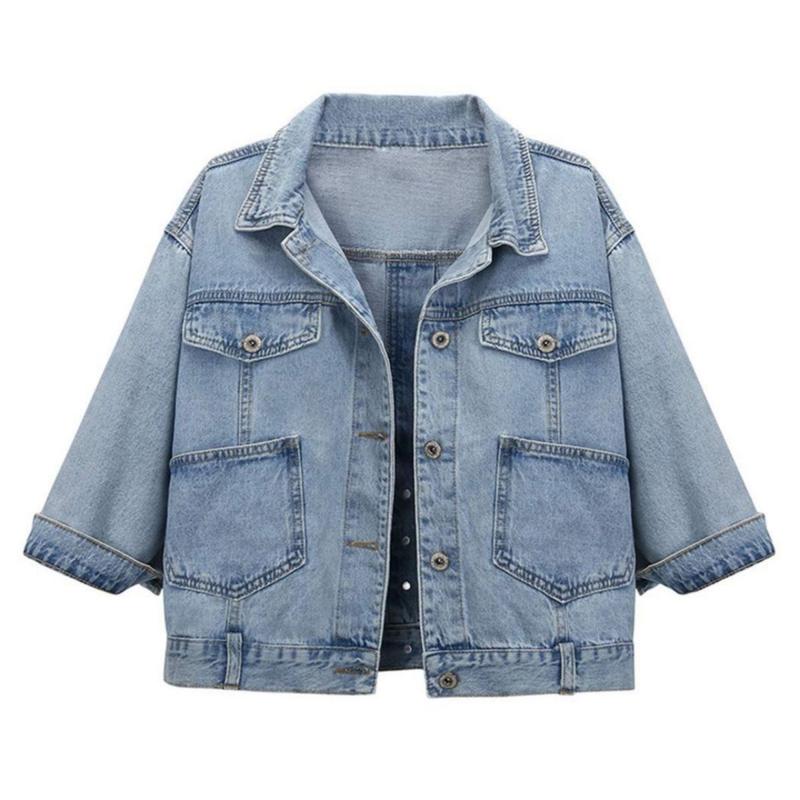Women’s 3/4 Sleeve Washed Denim Jackets Distressed Light Cropped Jean Jackets Coats Casual Womenswear - Seldom Seen Styles