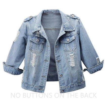Women’s 3/4 Sleeve Washed Denim Jackets Distressed Light Cropped Jean Jackets Coats Casual Womenswear - Seldom Seen Styles