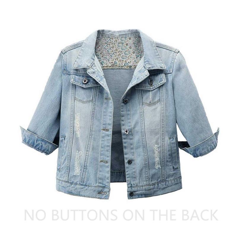 Women’s 3/4 Sleeve Washed Denim Jackets Distressed Light Cropped Jean Jackets Coats Casual Womenswear - Seldom Seen Styles
