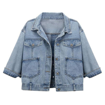 Women’s 3/4 Sleeve Washed Denim Jackets Distressed Light Cropped Jean Jackets Coats Casual Womenswear - Seldom Seen Styles