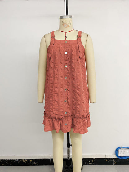 Women's Adjustable Spaghetti Strap Textured Mini Dress Summer Square Neck Sleeveless Button A Line Party Dress - Seldom Seen Styles