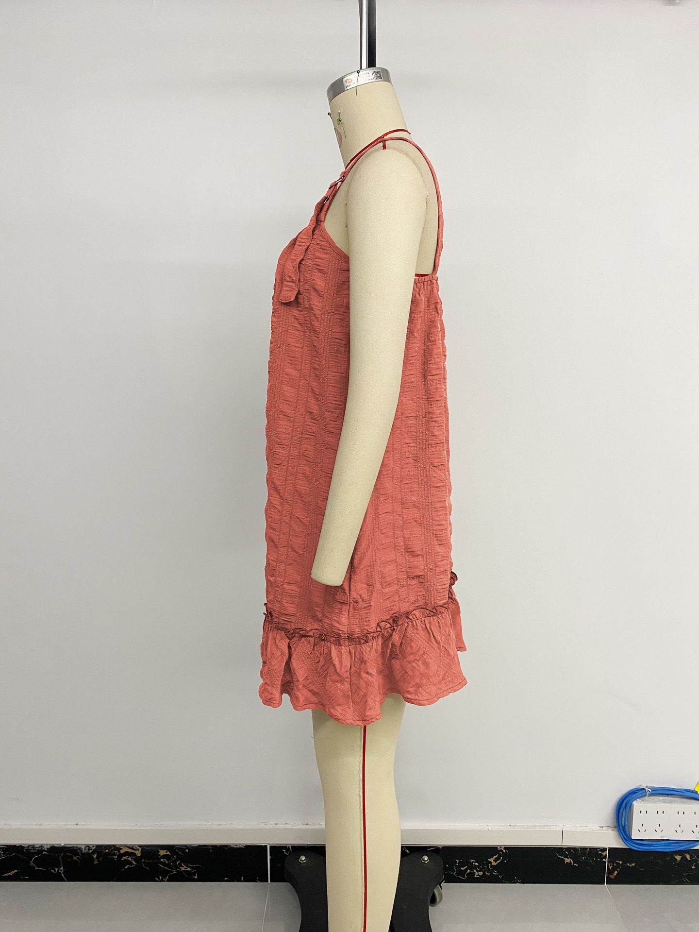 Women's Adjustable Spaghetti Strap Textured Mini Dress Summer Square Neck Sleeveless Button A Line Party Dress - Seldom Seen Styles