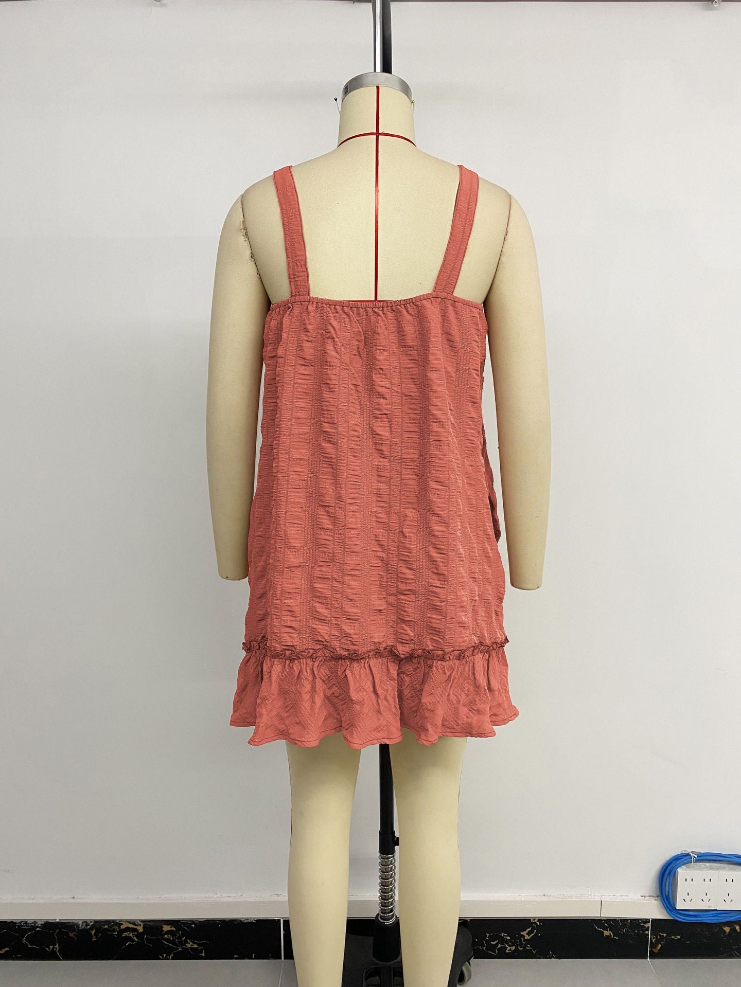 Women's Adjustable Spaghetti Strap Textured Mini Dress Summer Square Neck Sleeveless Button A Line Party Dress - Seldom Seen Styles