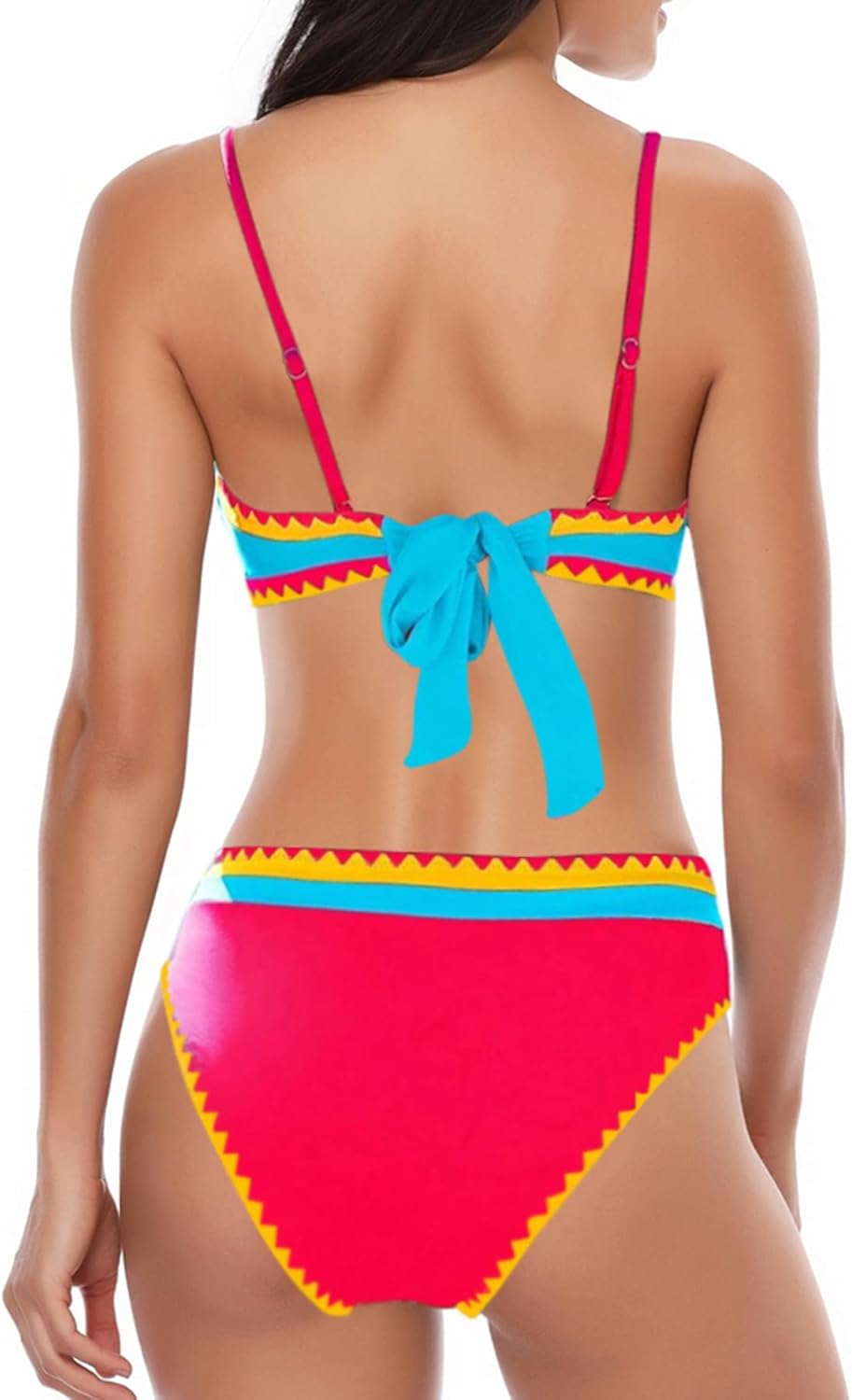 Women's Bandeau Bikini Strapless Bikini Neon Color Block Two Piece Whip Stitch Trim Bathing Suits - Seldom Seen Styles