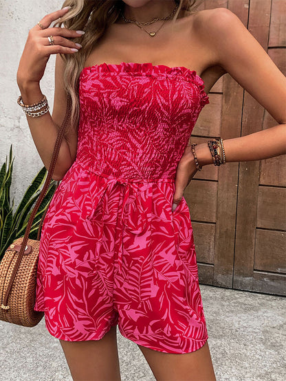 Women's Beach Vacation Clothes Summer Tube Top Romper Floral Strapless Wide Leg Jumpsuit - Seldom Seen Styles