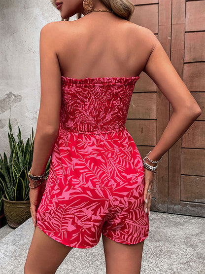 Women's Beach Vacation Clothes Summer Tube Top Romper Floral Strapless Wide Leg Jumpsuit - Seldom Seen Styles