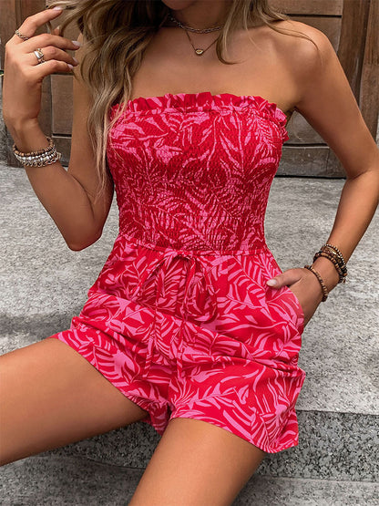 Women's Beach Vacation Clothes Summer Tube Top Romper Floral Strapless Wide Leg Jumpsuit - Seldom Seen Styles