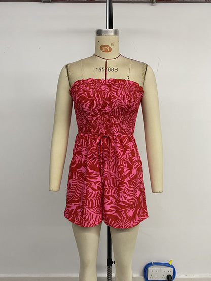 Women's Beach Vacation Clothes Summer Tube Top Romper Floral Strapless Wide Leg Jumpsuit - Seldom Seen Styles