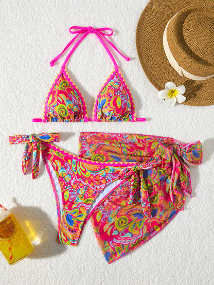 Women's Bikini Sets 2 Piece Halter Triangle Allover Print Swimsuit Set Boho Knot Side Bathing Suit Set - Seldom Seen Styles