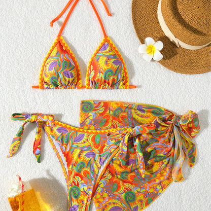 Women's Bikini Sets 2 Piece Halter Triangle Allover Print Swimsuit Set Boho Knot Side Bathing Suit Set - Seldom Seen Styles