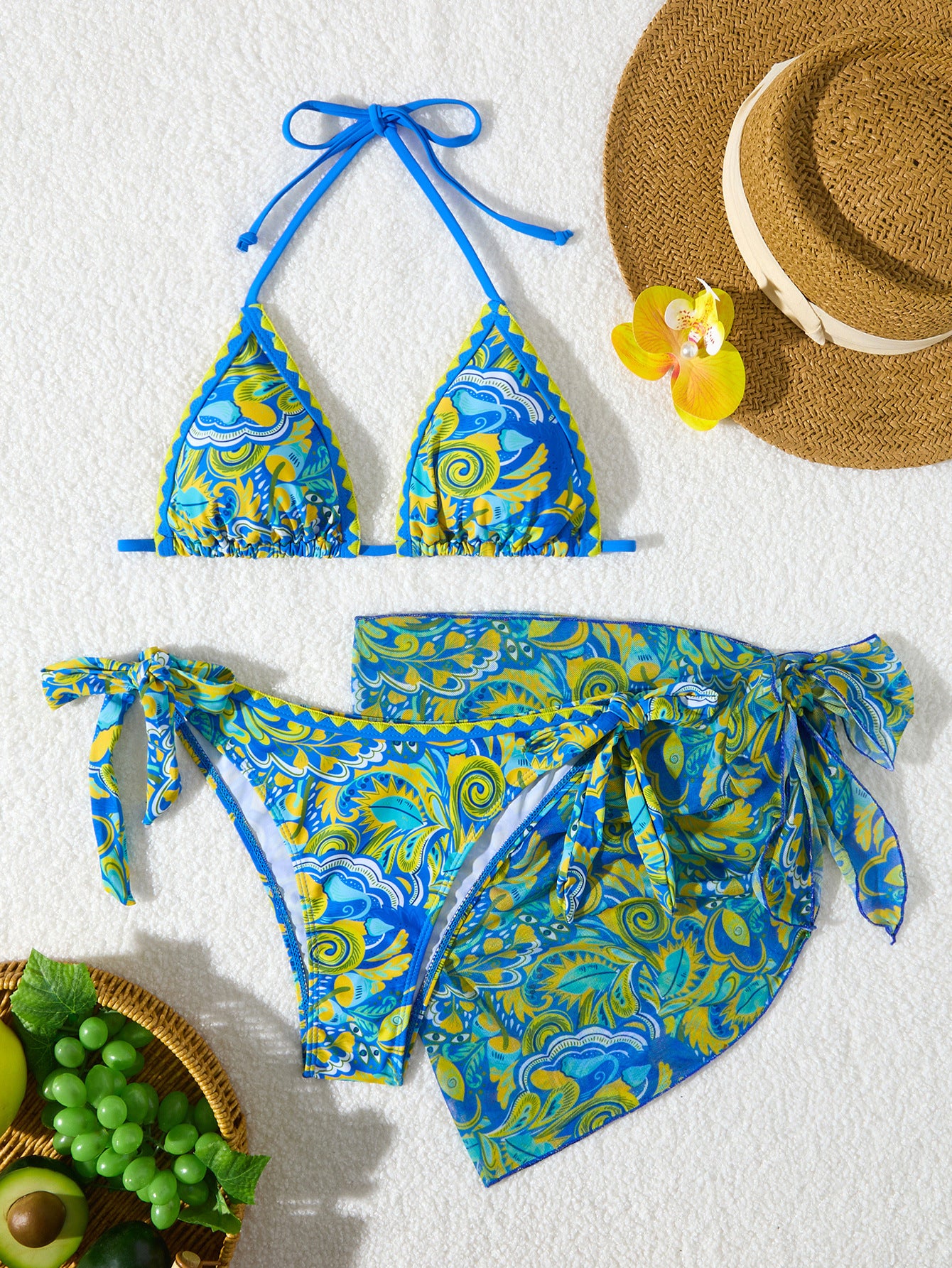 Women's Bikini Sets 2 Piece Halter Triangle Allover Print Swimsuit Set Boho Knot Side Bathing Suit Set - Seldom Seen Styles