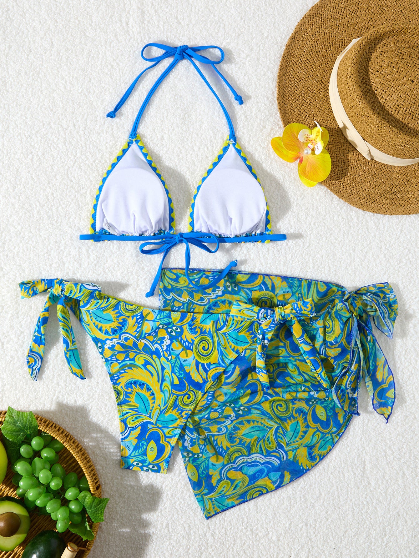 Women's Bikini Sets 2 Piece Halter Triangle Allover Print Swimsuit Set Boho Knot Side Bathing Suit Set - Seldom Seen Styles