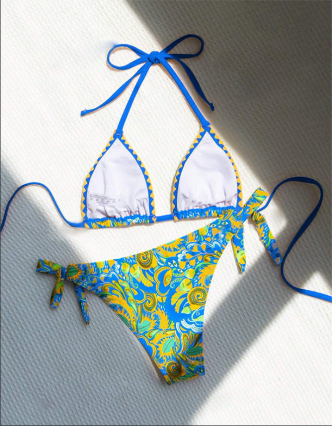 Women's Bikini Sets 2 Piece Halter Triangle Allover Print Swimsuit Set Boho Knot Side Bathing Suit Set - Seldom Seen Styles