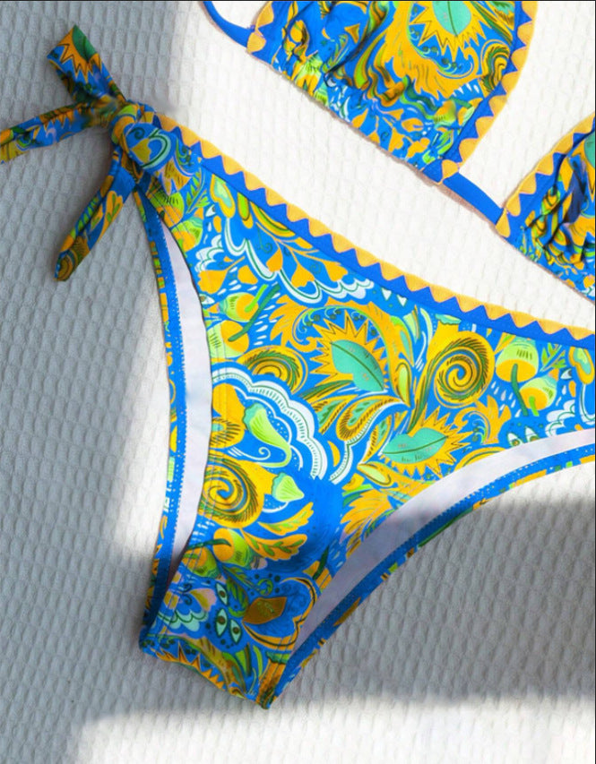 Women's Bikini Sets 2 Piece Halter Triangle Allover Print Swimsuit Set Boho Knot Side Bathing Suit Set - Seldom Seen Styles