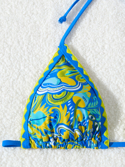 Women's Bikini Sets 2 Piece Halter Triangle Allover Print Swimsuit Set Boho Knot Side Bathing Suit Set - Seldom Seen Styles