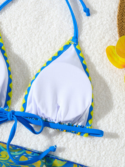 Women's Bikini Sets 2 Piece Halter Triangle Allover Print Swimsuit Set Boho Knot Side Bathing Suit Set - Seldom Seen Styles