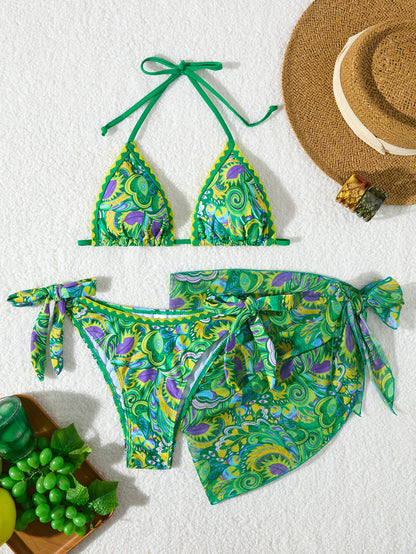 Women's Bikini Sets 2 Piece Halter Triangle Allover Print Swimsuit Set Boho Knot Side Bathing Suit Set - Seldom Seen Styles