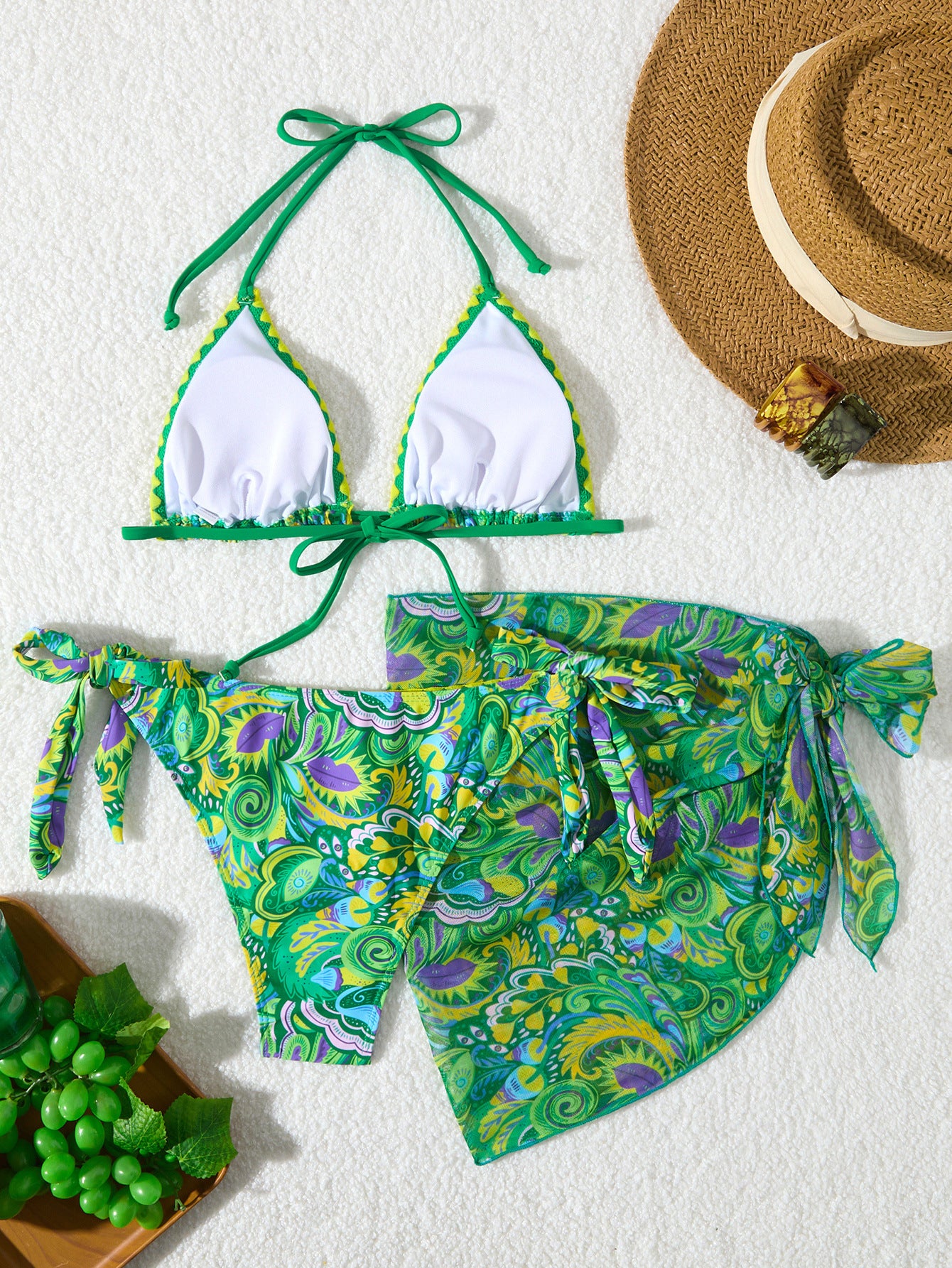 Women's Bikini Sets 2 Piece Halter Triangle Allover Print Swimsuit Set Boho Knot Side Bathing Suit Set - Seldom Seen Styles