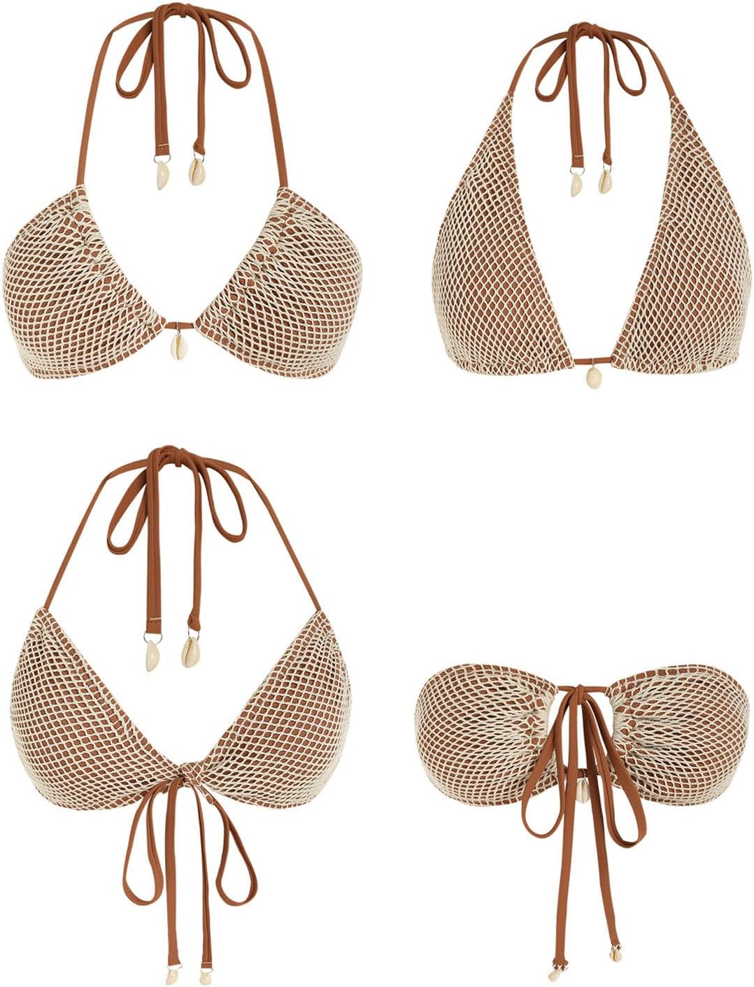 Women's Bikini Sets Halter Fishnet Shell Decorated Two Piece Swimsuit Sexy Side Tie Thong Bandeau Bathing Suits - Seldom Seen Styles