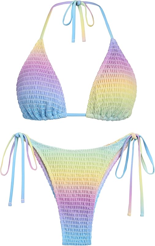 Women's Bikini Sets Halter Fishnet Shell Decorated Two Piece Swimsuit Sexy Side Tie Thong Bandeau Bathing Suits - Seldom Seen Styles