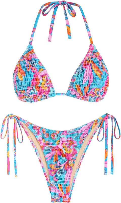 Women's Bikini Sets Halter Fishnet Shell Decorated Two Piece Swimsuit Sexy Side Tie Thong Bandeau Bathing Suits - Seldom Seen Styles
